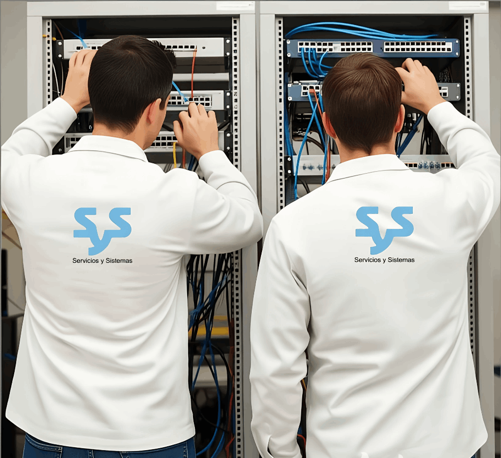 Tcnicos realizando el cableado estructurado